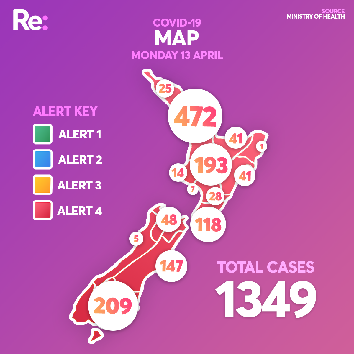 Map of Covid-19 cases April 13