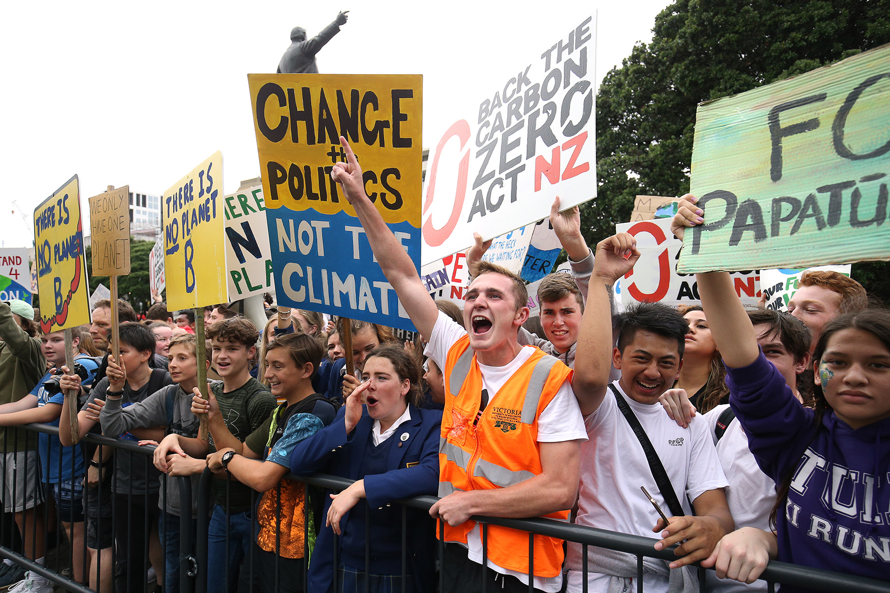 Student protesters with signs yelling