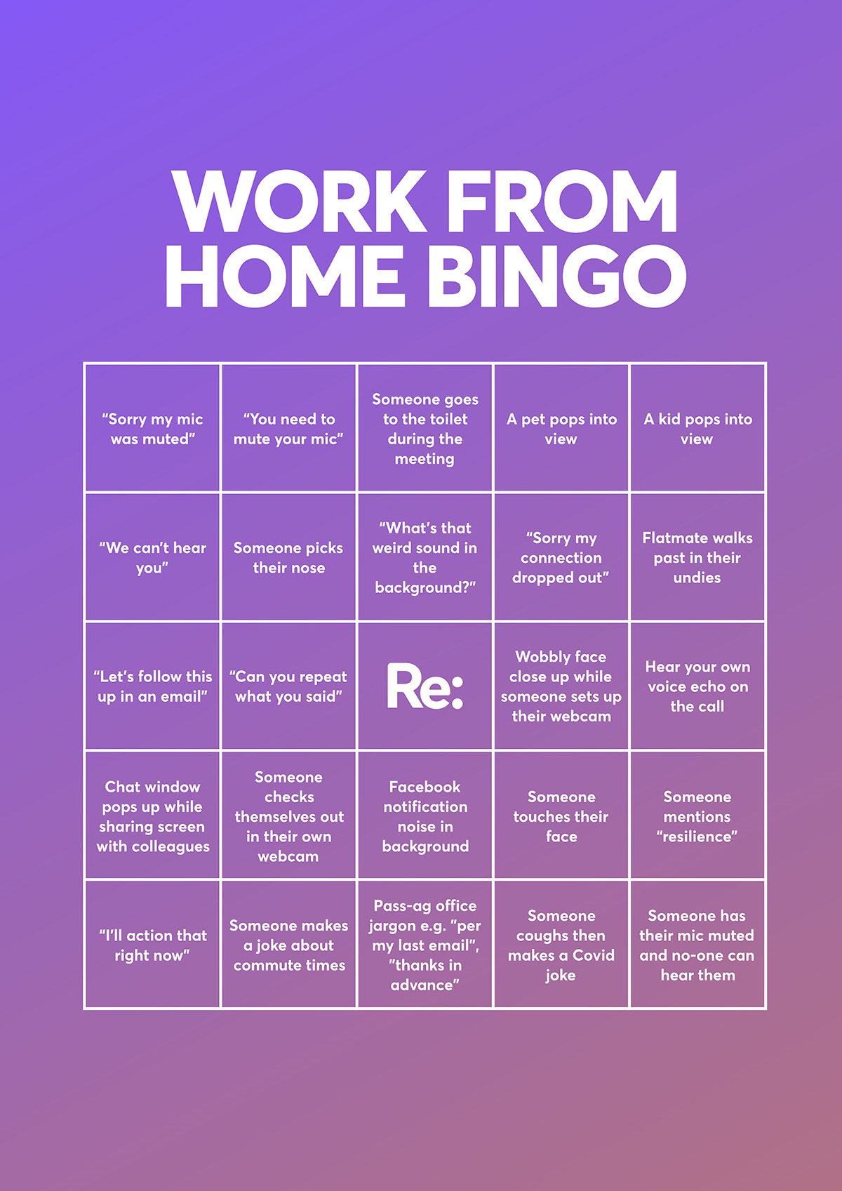 Work From Home Bingo